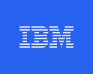 IBM logo in white color on blue color background